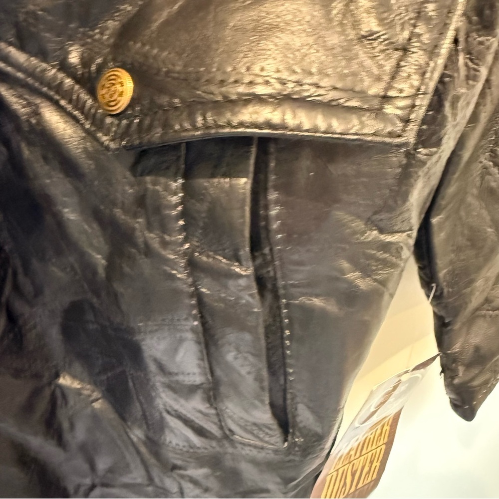 Vintage Black Leather Trench Duster Coat - Picture 7 of 11